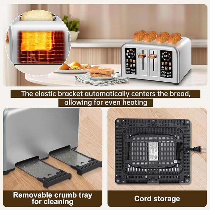 SEEDEEM Toaster 4 Slice, Stainless Steel, Touch Screen