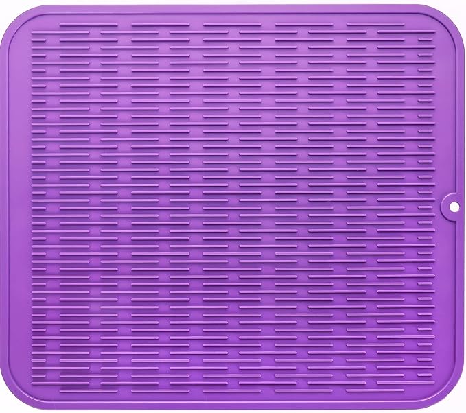 Silicone Dish Drying Mat for Multiple Usage,Easy clean,Eco-friendly,Heat-resistant Silicone Mat for Kitchen Counter or Sink,Refrigerator or Drawer Liner Purple 2XL 24 inches x 18 inches