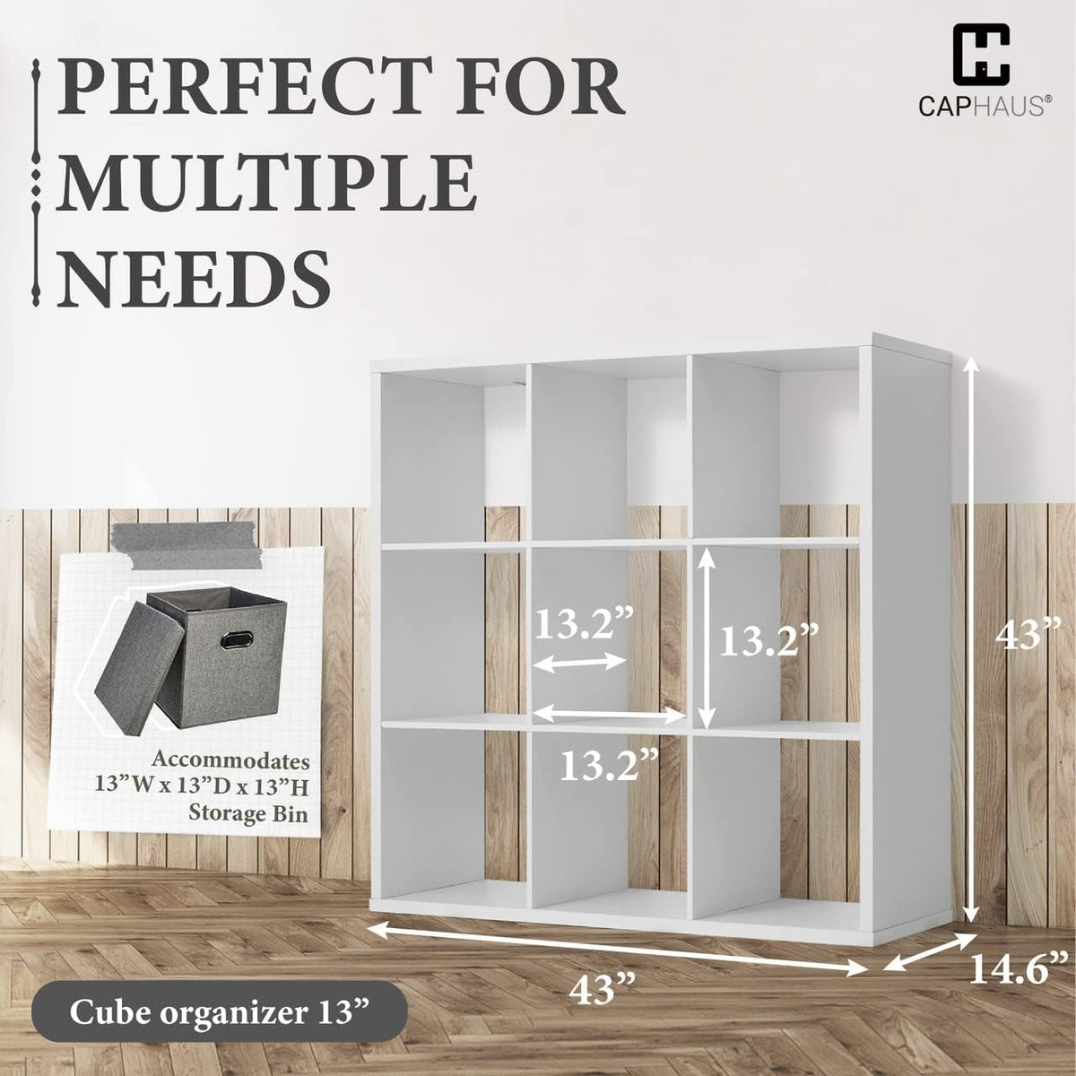 CAPHAUS Sturdy Room 13-Inch Cube Storage Organizer Shelf, with Extra Thick Exterior Edge, Open Storage Shelf Divider, Bookcase, 6-Cube / 8-Cube / 9-Cube, Colors Available in Rustic Grey Oak and White