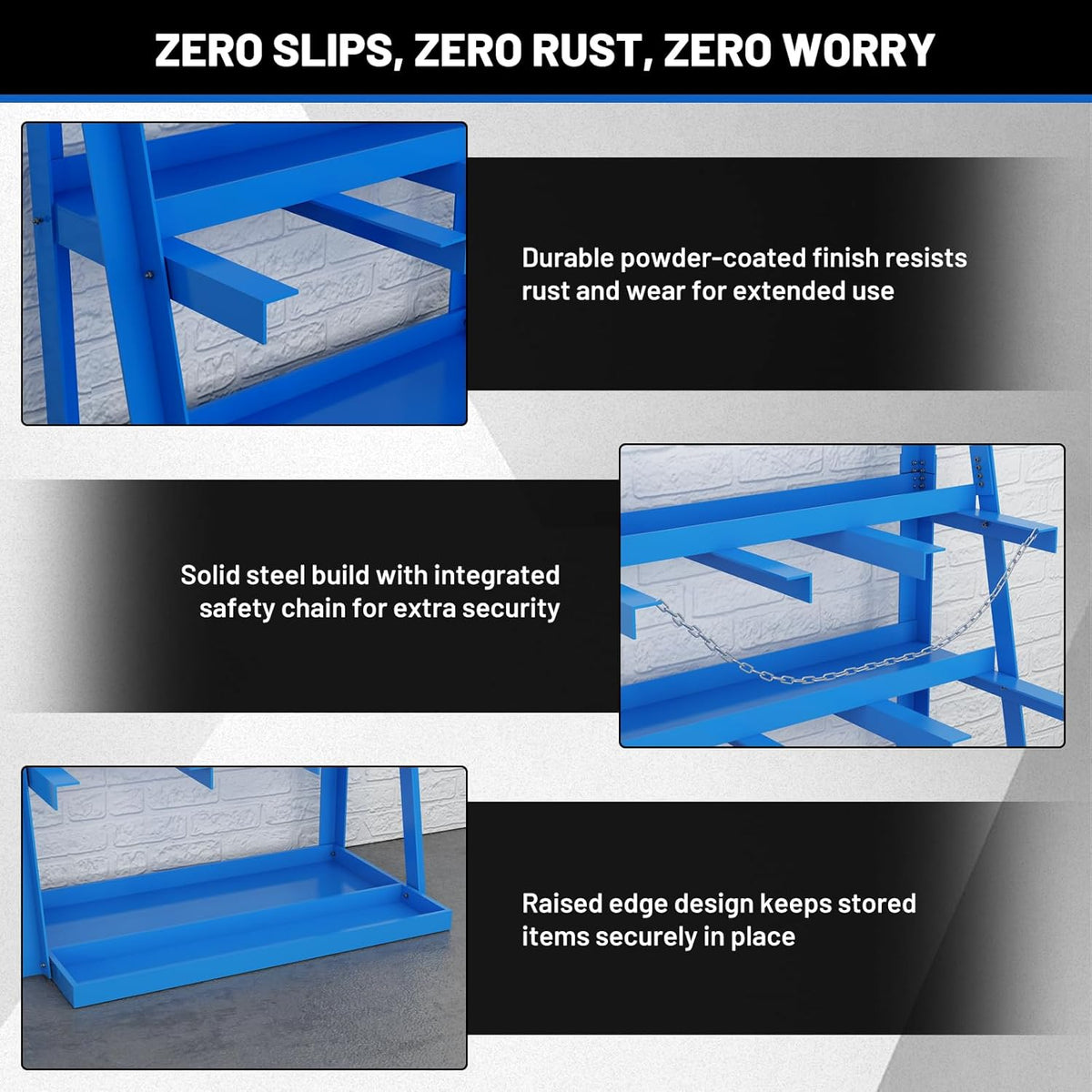 Vertical Bar Rack, 3000 LB Capacity Heavy-Duty Steel Lumber Storage, 39" W x 24" D x 84" H Pipe Organizer Rack with Safety Chain, Wall-Mounted for Garage Workshop