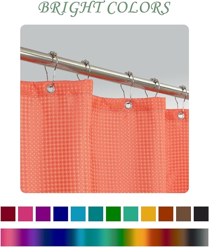 ggaimwf 72x96 Inch Solid Color Shower Curtain for Bathroom Waffle Bath Water Resistant Fabric Curtains Coral Modern Thick Shower Stall Curtain with Metal Hooks
