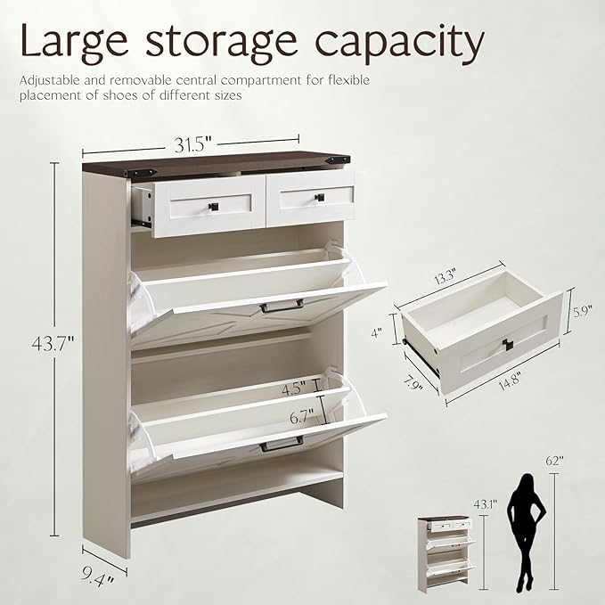 Shoe Storage Cabinet, Farmhouse Shoe Organizer