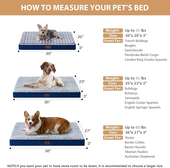 WNPETHOME Orthopedic Large Dog Bed, Extra Large Waterproof Dog Bed with Removable Washable Cover & Anti-Slip Bottom,Egg Crate Foam Pet Bed Mat,Soft Rose Plush Pet Crate Mat