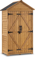 MCombo Outdoor Storage Cabinet with 2 Shelves, Outside Storage Shed with Floor, Wooden Garden Tool Shed with Latch for Yard Deck Lawn, 1000