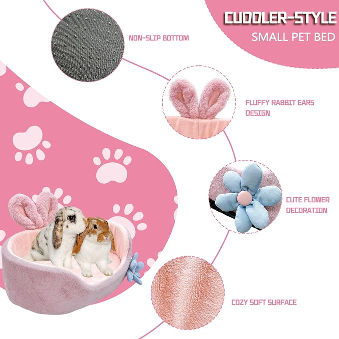 Bunny Bed, Rabbit Beds, Comfortable Guinea Pig Bed with Removable Mat, Washable Rabbit Couch, Suitable for Chinchilla, Hedgehog, Ferret (Pink)