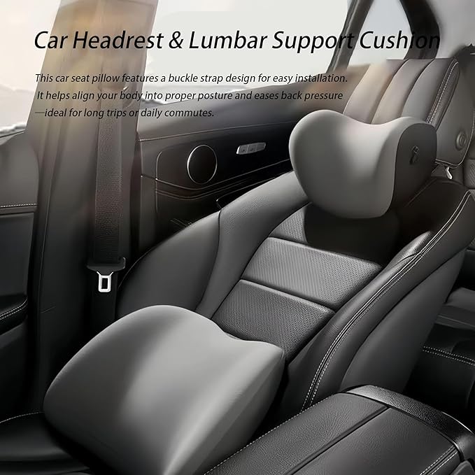 Car Lumbar Support Pillow and Car Neck Pillow Kit for Fiat 124 Spider 2017 2018 2019 2020, Car Seat Neck Back Rest Pillows, Ergonomic Car Seat Headrest & Lumbar Cushion,C Coffee