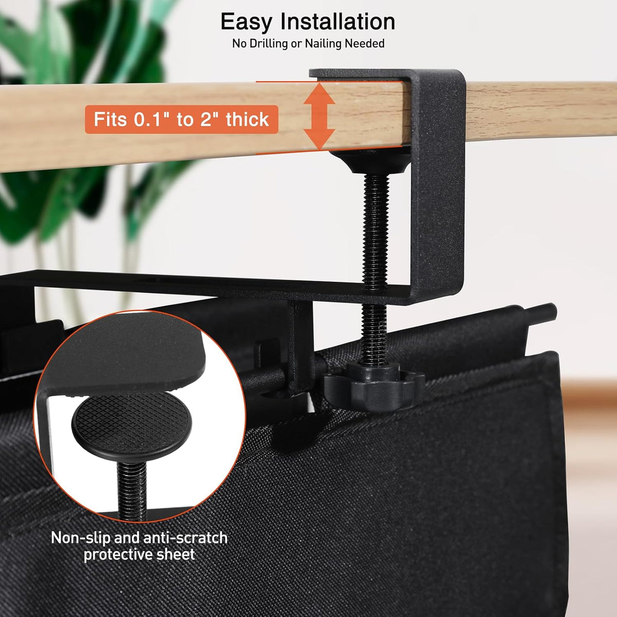 MAXECHO Under Desk Cable Management Tray 28" - Clamp on Wire and Cable Organizer for Storage and to Hide Cords - Ideal for Home Office - Premium Black Fabric Design