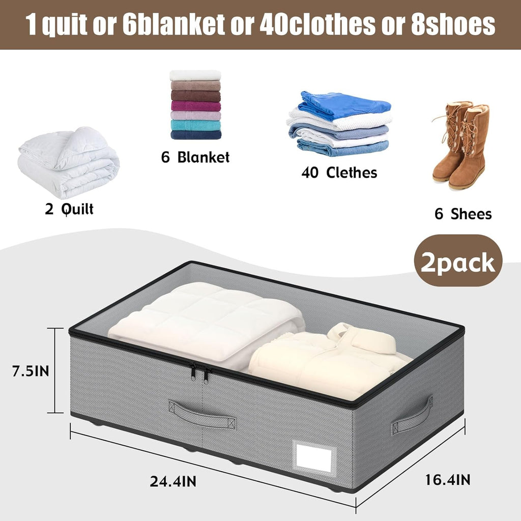 Under Bed Storage with Wheels, No Assemble Required 7.5 inches height Under Bed Storage bins,Large capacity Rolling Under bed Shoe Storage containers，dorm under bed storage drawers