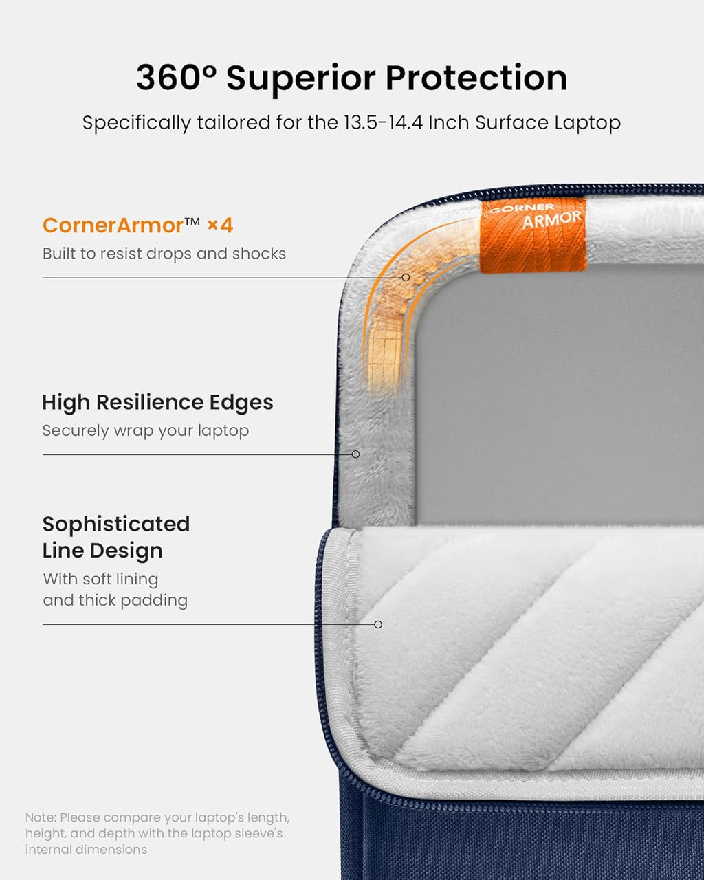 tomtoc 360° Protective Laptop Sleeve for 13.5-14.4 Inch Surface Laptop Studio/6/5/4/3, Surface Book, Water-Resistant Laptop Case for Acer Aspire/Swift 14, ASUS Vivobook/Zenbook 14, Jumper EZbook X3