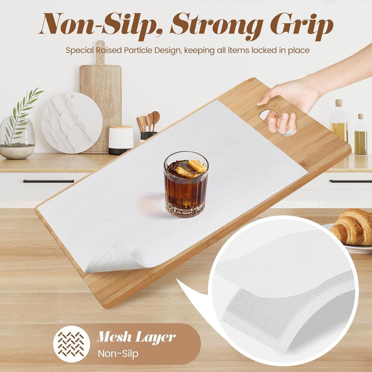 Drawer Shelf Liner for Kitchen Cabinets Non-Adhesive, Non Slip Shelf Paper Waterproof Thickened Cabinet Liners for Shelves, Strong Grip Mats for Cupboard, Dresser, Pantry, White, 23.6 in x 30 FT