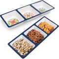 3-Section Divided Serving Trays, Talavera 14.75”x 6” Unbreakable Melamine Serving Platter for Serving Food, 3 Compartment Condiment Tray, Rectangular Condiment Server Set of 2