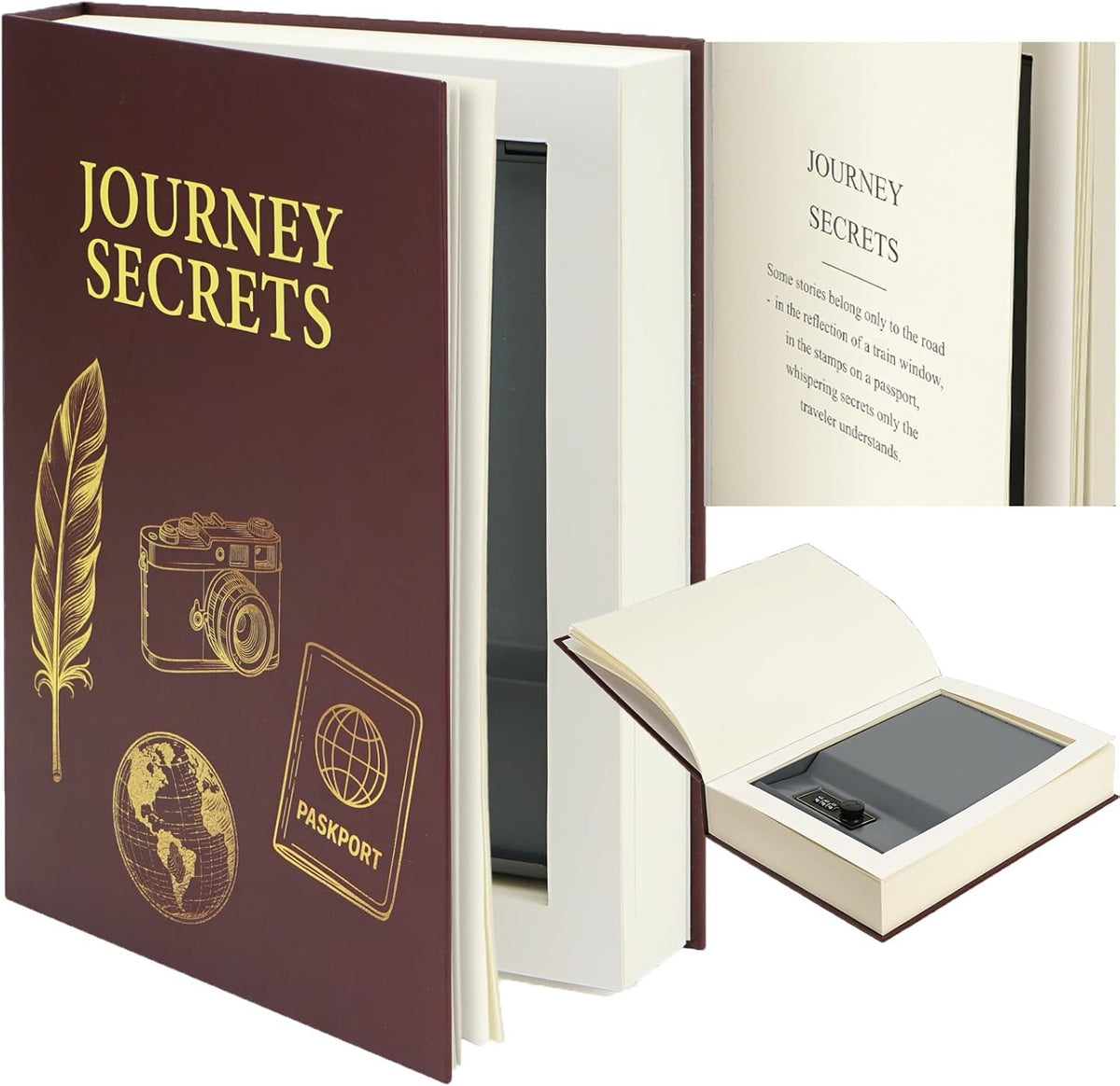 Large Decorative Book Safe with Combination Lock, 10.82"×7.67"×1.77" Hidden Storage Diversion Box for Cash, Phone, Passport, Valuables – Home Office Bookshelf, Journey Secrets