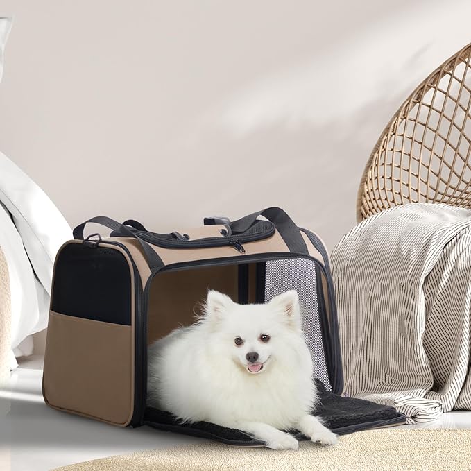 PETSFIT Soft-Sided Cat Carrier for Medium Cats up to 25 lbs, Foldable Pet Travel Bag with Washable Mat, Multiple Entry, Ventilated, for Car Trips & Vet Visits – NOT Airline Approved