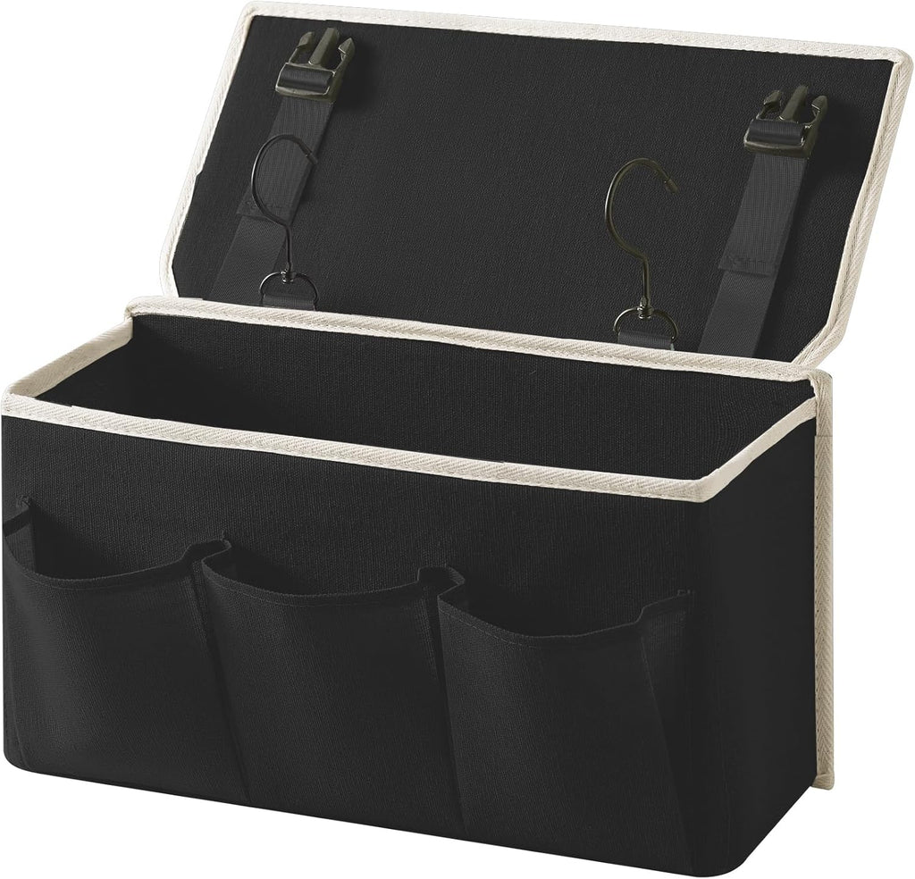 Bedside Caddy/Bedside Storage Organizer Hanging Bag with Three Options,Suitable for home beds, sofas, and dormitory beds—can hold magazines, books, phones, iPads, remote controls. (Black)