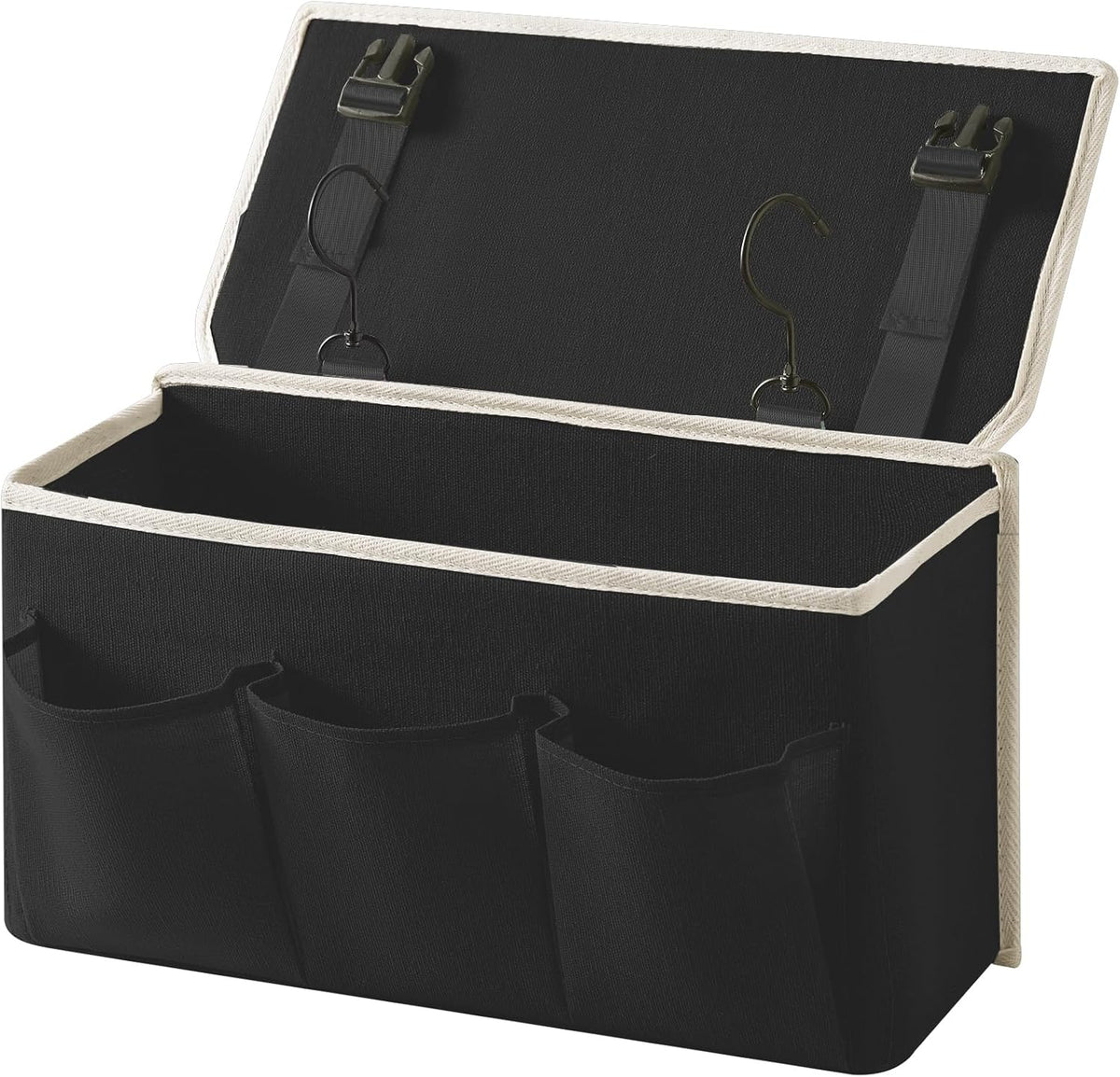 Bedside Caddy/Bedside Storage Organizer Hanging Bag with Three Options,Suitable for home beds, sofas, and dormitory beds—can hold magazines, books, phones, iPads, remote controls. (Black)