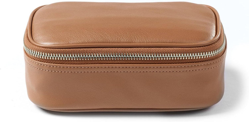 Leatherology Cognac Small Travel Organizer - Zipped mesh storage pocket, elastic loops for organization, compact travel size