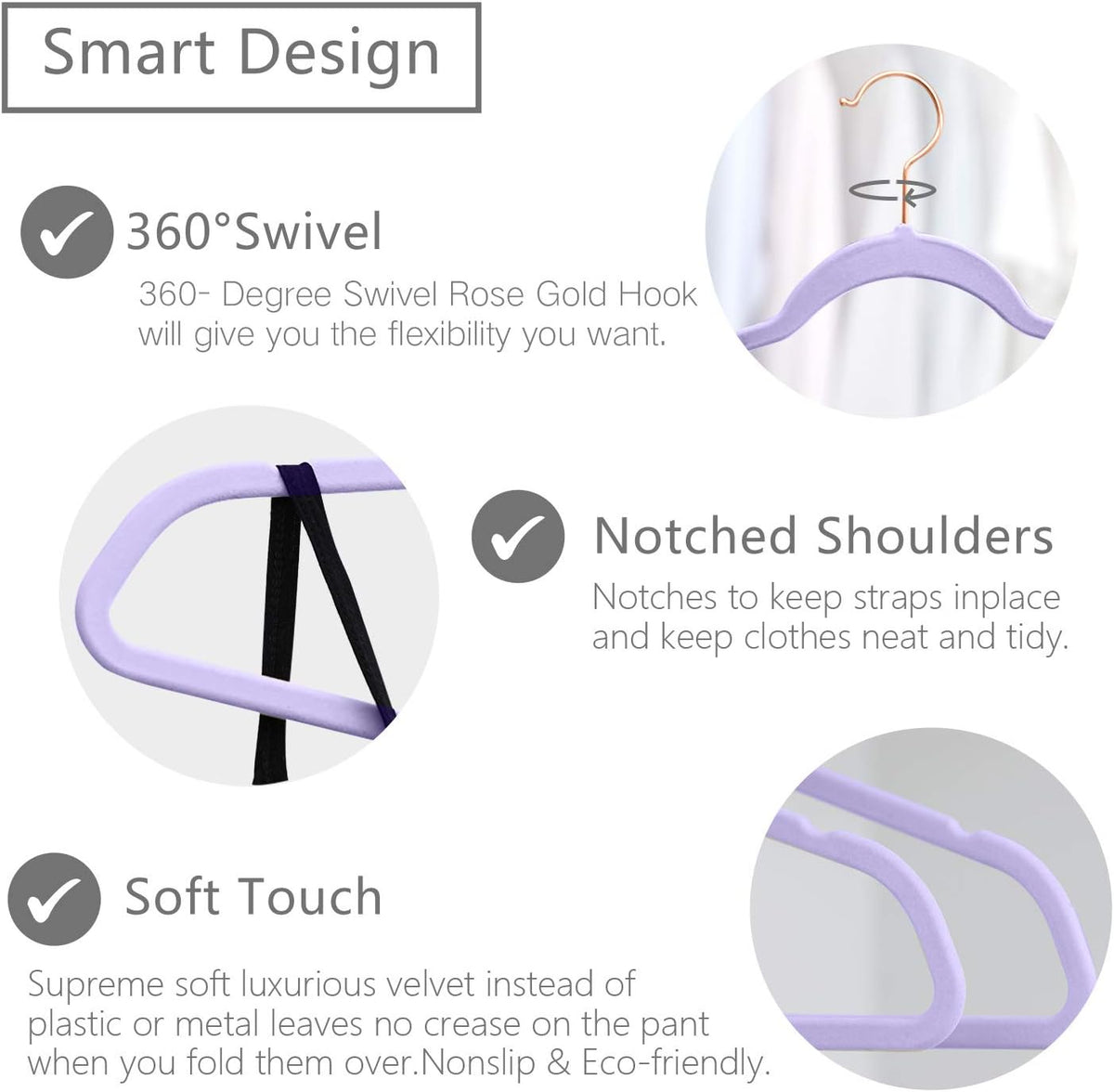MIZGI Premium Velvet Hangers (50 Pack) Heavy Duty - Non Slip Felt Hangers - Velvet Suit Hanger Light Purple - Rose Gold Hooks,Space Saving Clothes Hanger