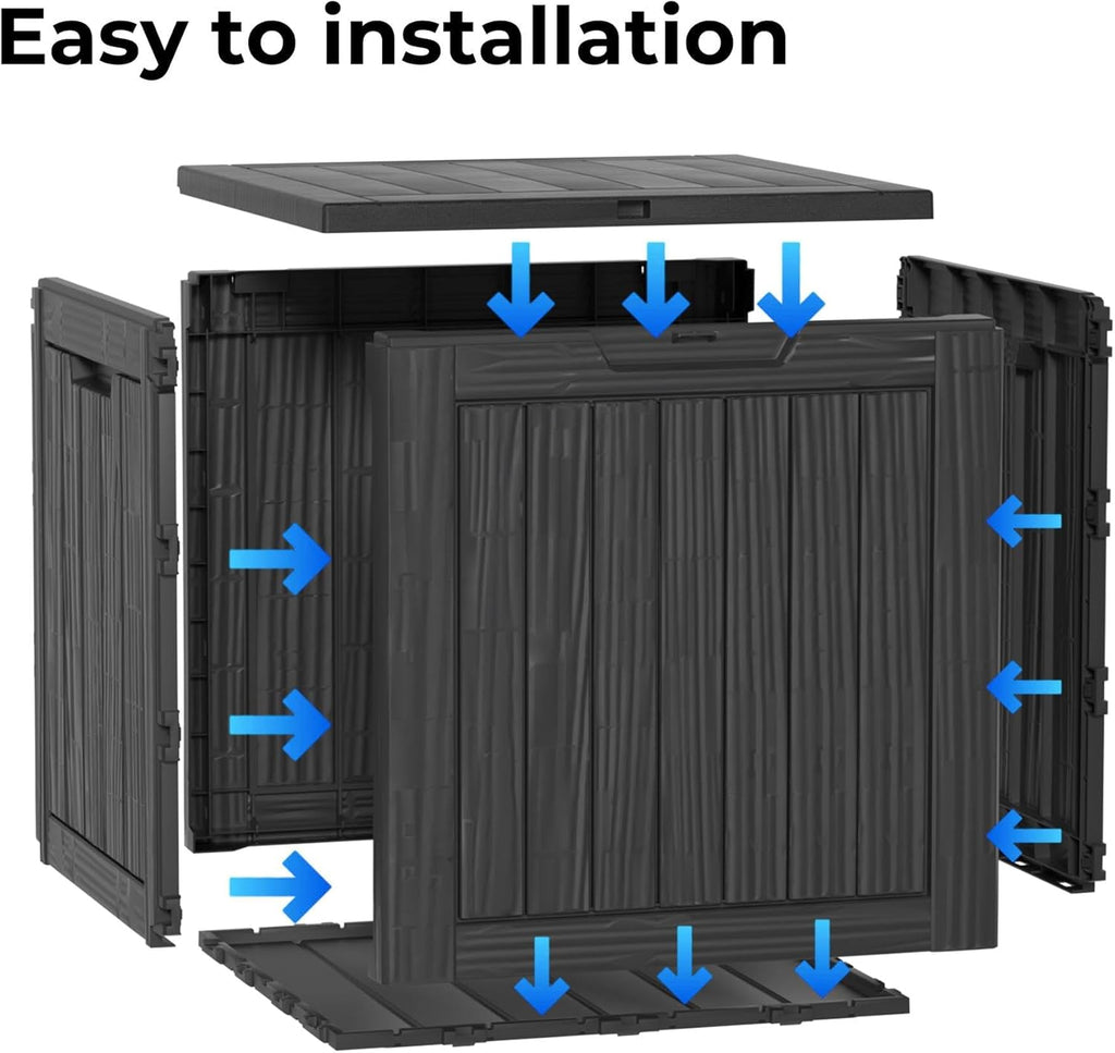35 Gallon Outdoor Storage Box Waterproof Lockable Resin Deck Box Large, Patio Storage Bin for Pool Accessories Cushion Furniture, Garden Tools, UV-Resistant Outside Delivery Black