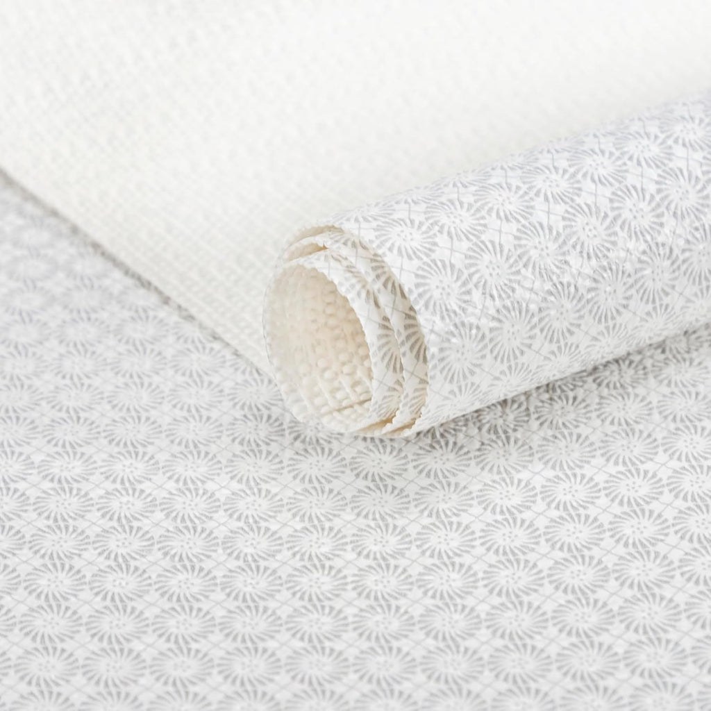 FIFTY FEET 18"x96" Non-Adhesive Shelf Liner for Kitchen Cabinets and Drawers, Washable Non-Slip PVC Cabinet Liner (White Circle)(1 Roll)