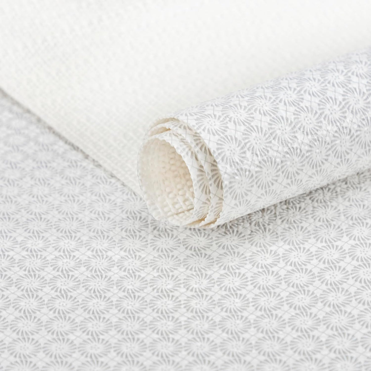 FIFTY FEET 18"x96" Non-Adhesive Shelf Liner for Kitchen Cabinets and Drawers, Washable Non-Slip PVC Cabinet Liner (White Circle)(1 Roll)