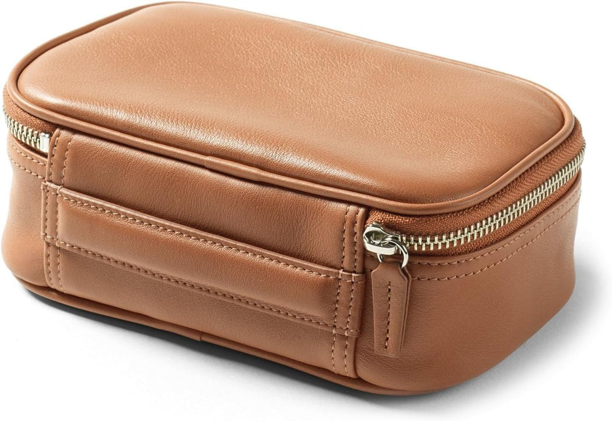 Leatherology Cognac Small Travel Organizer - Zipped mesh storage pocket, elastic loops for organization, compact travel size