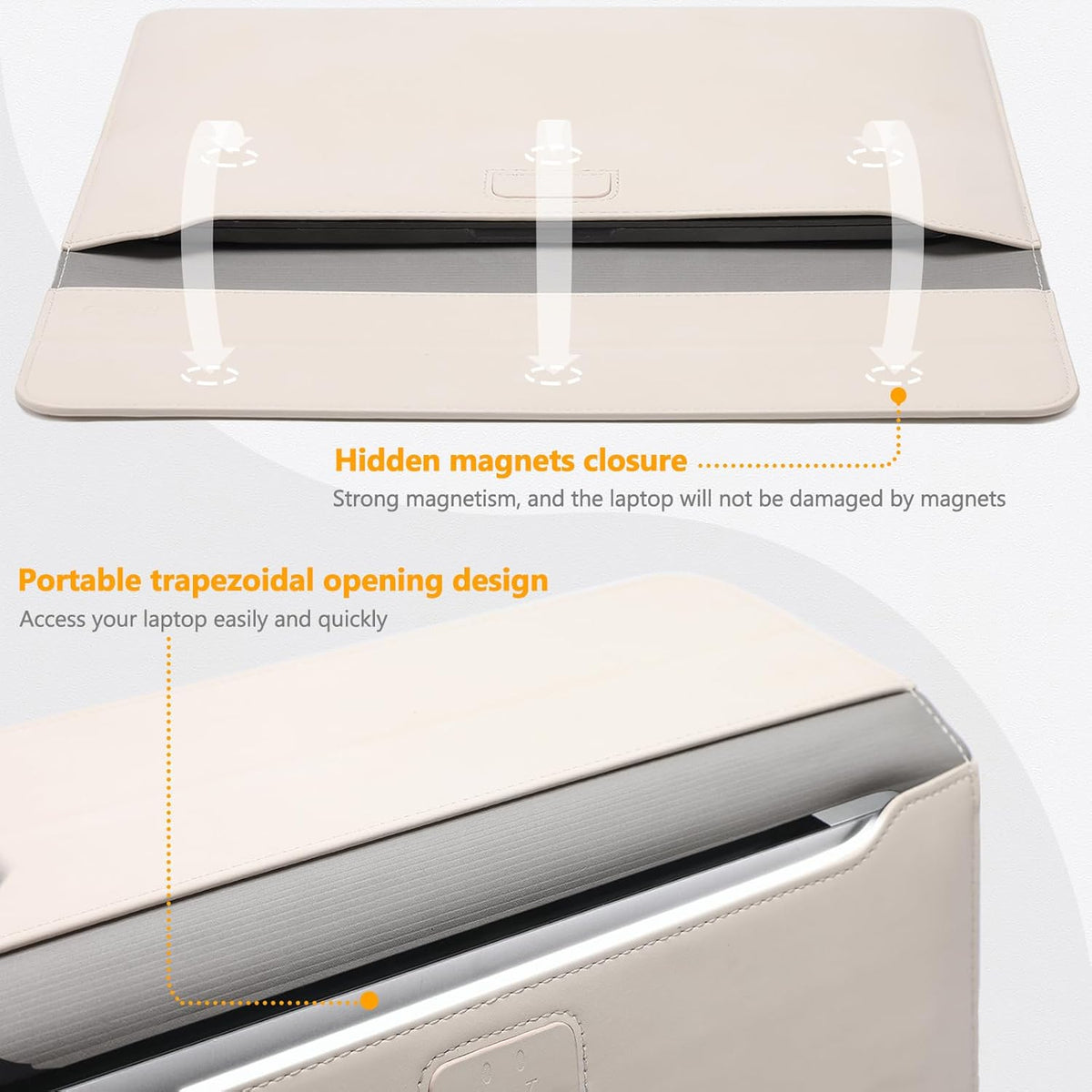 HYZUO 13.3-14 Inch Laptop Sleeve Case with Stand Feature for MacBook Pro 14 M5/M4/M3/M2/M1 2026-2021, MacBook Pro/Air 13.3, 13.5" 13.8" Surface Laptop, HP Spectre X360 13/14, Beige