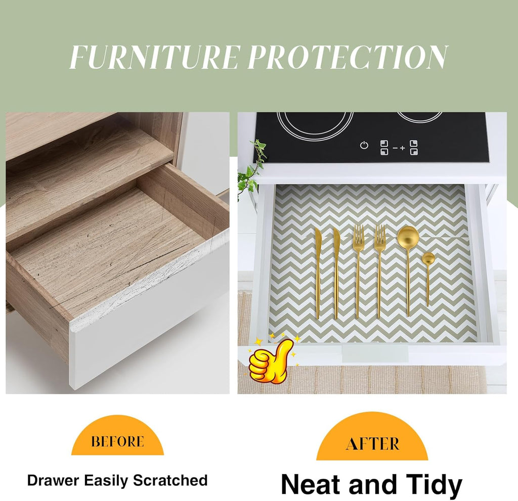 Glotoch Shelf Liner 12" x 20FT Non Adhesive Refrigerator, Kitchen, Drawer Liners, Waterproof and Durable Fridge Table Place Mats for Cupboard, Cabinet, Drawer Liner, Gray and White, Chevron