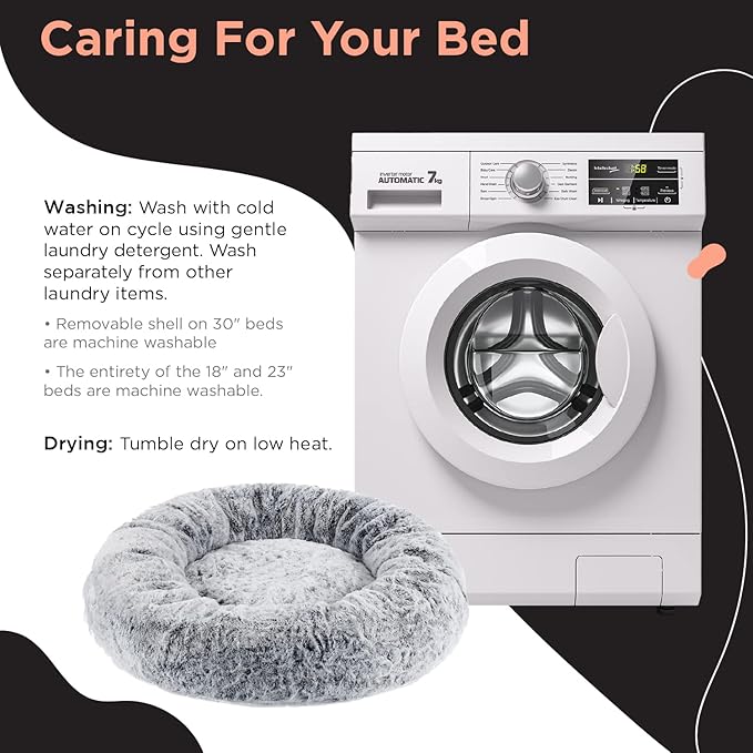 Best Friends by Sheri SnuggleSoft Faux Fur Calming Donut Bed for Dogs, Gray, Small, 23x23