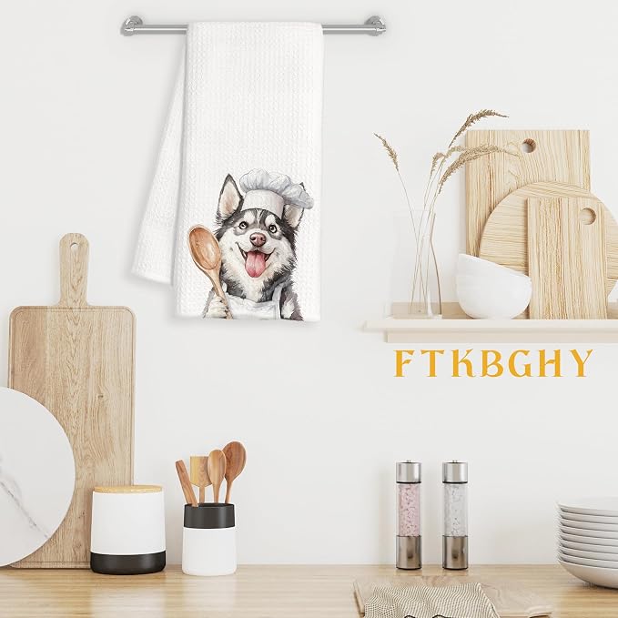 Funny Siberian Husky Chef Kitchen Towels, Gifts for Husky Lovers, Chef Gifts for Women Men, Funny Dog Decorative Dish Hand Tea Towels for Kitchen Bakery, 16x24 Inch