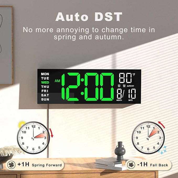 JALL 16" Large Digital Wall Mount Clock, Count Down Timer, Big LED, RGB Color
