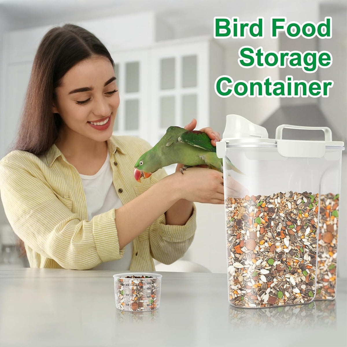 TBMax Pet Food Storage Containers 2 Pack 8-10 Lbs Airtight Dog Food Container Dispenser with Large Spout & Portable Handle, Travel Dog Treat Cat Food Storage Bin Bird Seed Container-Beige