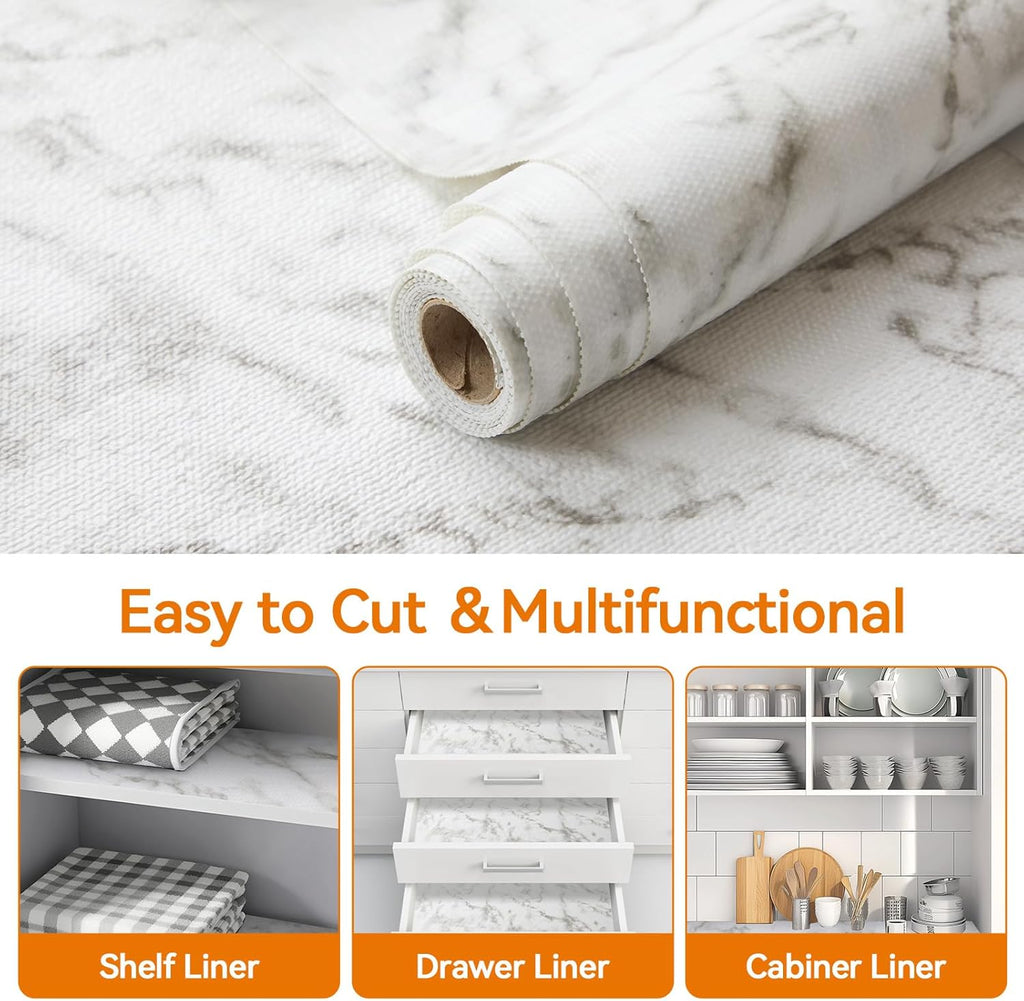 Shelf and Drawer Liner for Kitchen Cabinets Non-Adhesive, Strong Grip Non-Slip Thickened Cabinet Liners for Shelves, Waterproof Mats for Dresser Cupboard, Marble, 24 in x 20 Feet