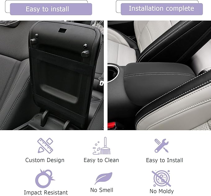 Mustang Center Console Cover Compatible with 2024 2025 Ford Mustang Accessories 2025 Mustang Armrest Cover Center Console Pad Mustang EcoBoost Premium/GT Armrest Console Cover Soft Leather,Gray Line