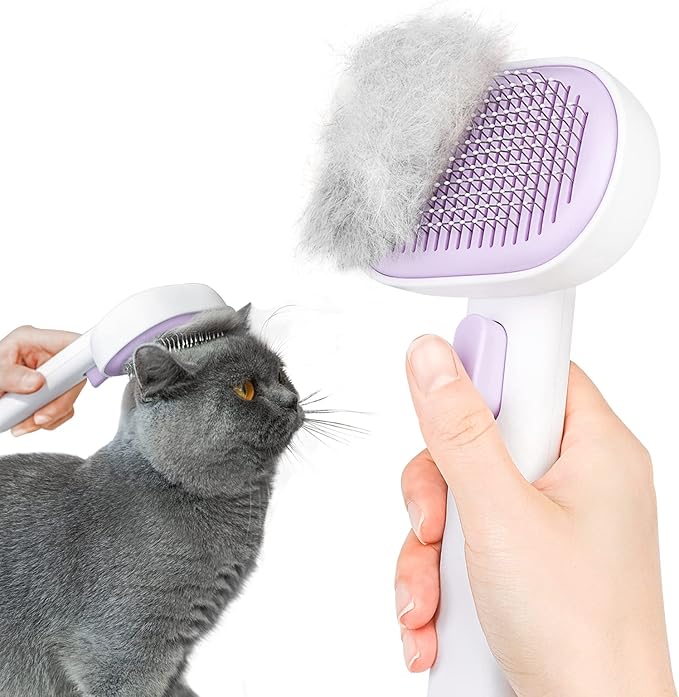 aumuca Cat and Dog Grooming Brush for Shedding, Removes Loose Fur from Long or Short Haired Pets - Ideal for Cats, Kittens, Rabbits, and More - Purple