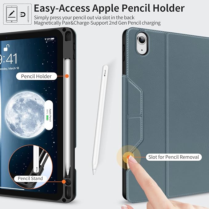 H HOLIMET Case for iPad Air 11 inch M3/M2 (2025/2024)/iPad Air 5th Generation 2022/iPad Air 4th Generation 2020 10.9" with Pencil Holder Soft Back Shockproof Protective Cover Vegan Leather