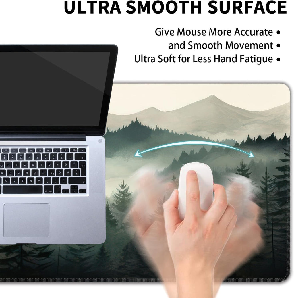 Misty Forest Large Mouse Pad,Gaming Keyboard Desk Pad,Extended Mouse Mat Non-Slip Rubber Base with Stitched Edges for Office Game Home XXL 35.4"x15.7"