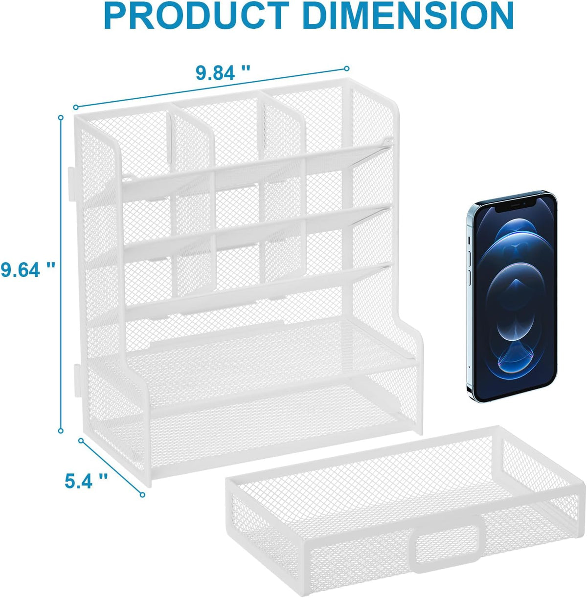 Marbrasse Larger Mesh Desk Organizer with Drawer, Multi-Functional Pen Pencil Holder, Easy Assembly, Desk Organizers and Accessories for Office Art Supplies (White)