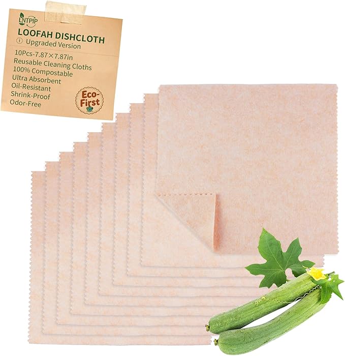 LNTPIP 10 Pack Reusable Kitchen Rags for Counter, Made of Degradable and Compostable Loofah Fiber, 7.87"*7.87" Soft and Odor-Free, no Deformation, no Shrinkage After Drying
