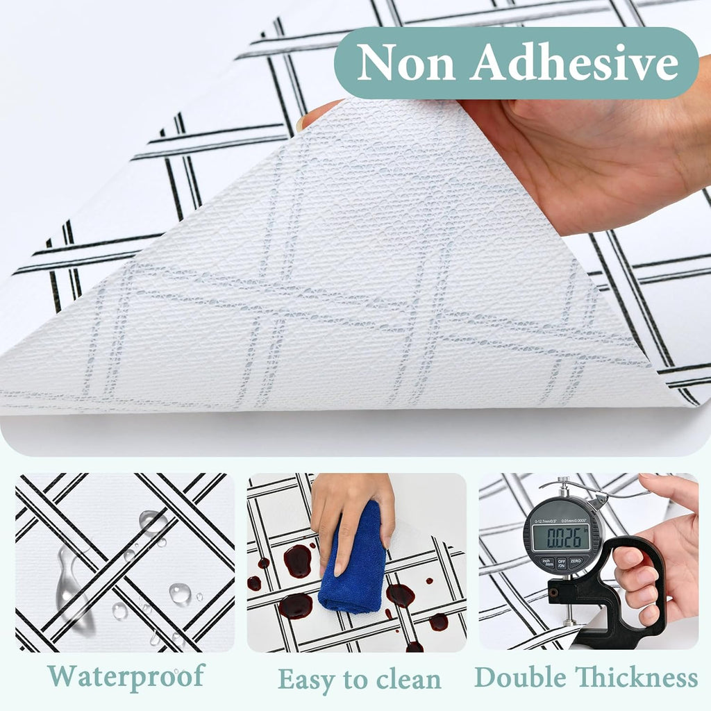 Drawer and Shelf Liner for Kitchen Cabinet: 17 in X 20 Ft Non Slip Waterproof Shelf Paper Non Adhesive Refrigerator Liners Black and White Squares Easy Liners for Bathroom