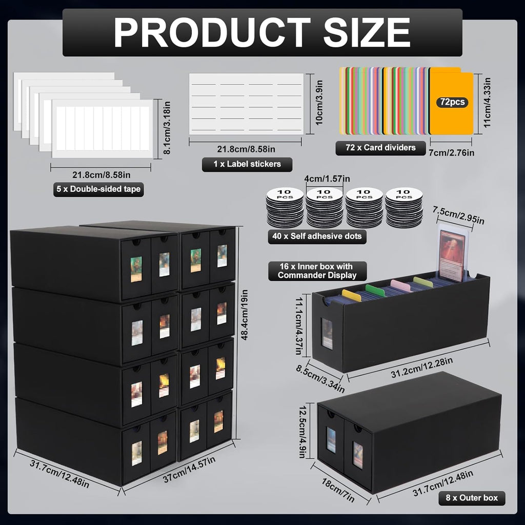 14000+ Card Storage Box, 2700+ Toploader Card Storage Box for Commander Display,with 72 Dividers, Labels & Tapes,Fit for TCG, PTCG, MTG
