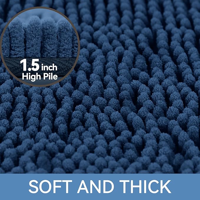 Bcoimo 44"×24" Absorbent Bath Mat, Non-Slip with Backing Chenille Bath Rug and Machine Washable Bathroom Mat Quick-Dry Design. Ideal for Bathroom and Tub Areas