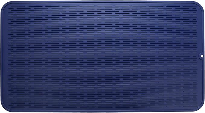 Silicone Dish Drying Mat for Multiple Usage,Easy clean,Eco-friendly,Heat-resistant Silicone Mat for Kitchen Counter or Sink,Refrigerator or Drawer Liner Navy Blue 4XL 32 inches x 18 inches