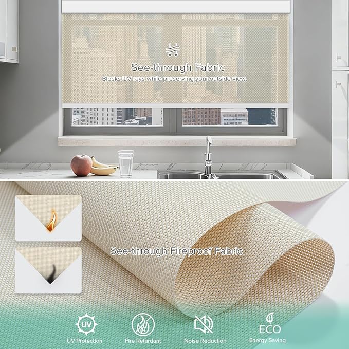Kilonity Motorized Roller Shades, Light Filtering Remote Control Custom Window