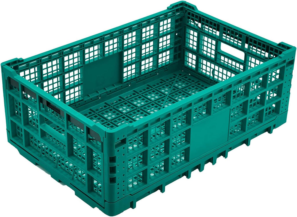 Collapsible Storage Crates, 52 Liter Heavy Duty Foldable Plastic Crates , Storage Baskets and Bins 23.6" L x 15.7" W x 8.6" H Stackable Dairy Milk Crates for Office, Home, Toy Storage