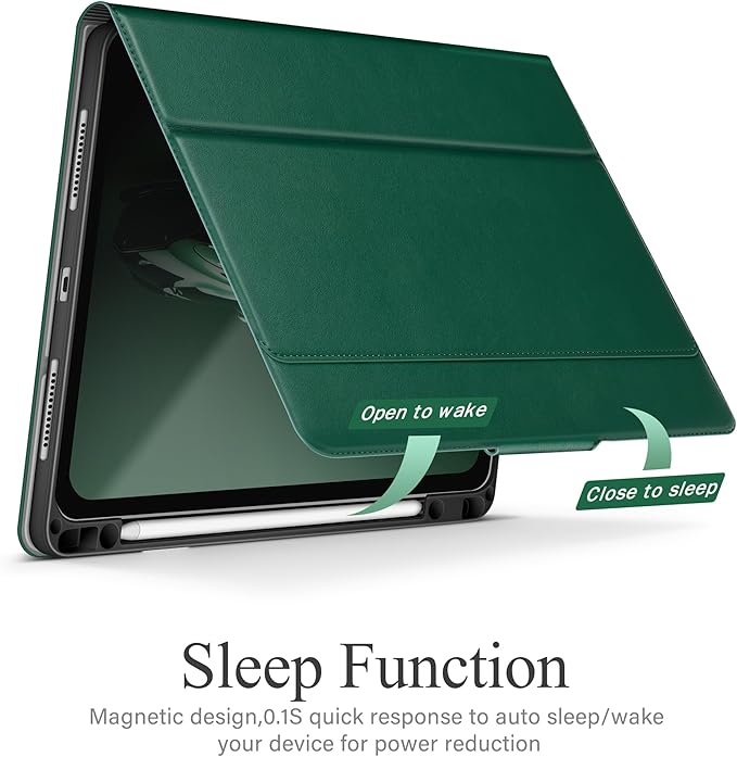 auaua Case for iPad Air 11 Inch M3/M2 (2025/2024), iPad Air 5th/4th Generation (2022/2020), with Pencil Holder and Pocket, Typing Angle Muti-Stand Magnetic Closure Auto Sleep/Wake (Green)