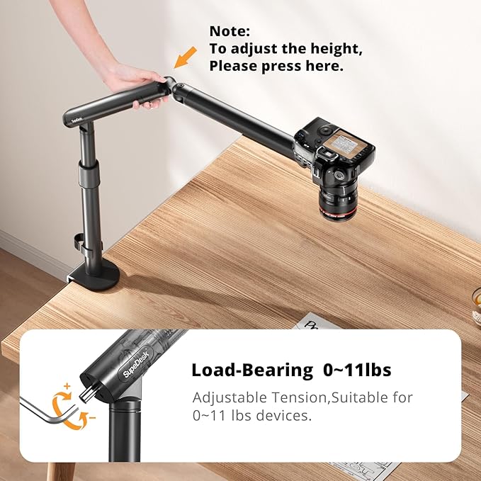 SupeDesk Overhead Camera Mount, Adjustable Desk Mount