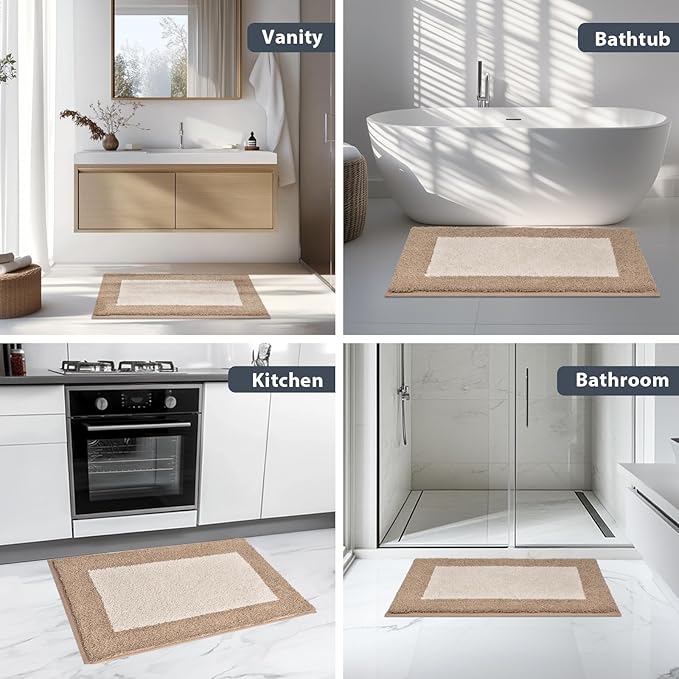 anllugs Bathroom Rugs 30" x 46", Non-Slip Extra Soft Absorbent Bath Rugs, Machine Washable Quick Dry Bath Mats for Bathroom Floor, Shower, Bathtub and Sink, Beige & Grayish Brown