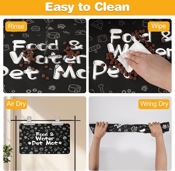 Pet Feeding Mat,Dog Cat Mat for Food and Water,Dog Bowl Waterproof Placemat with Rubber Backing,Absorbent Quick Dry Water Dispenser Mat for Pet（Black 17"×29"）