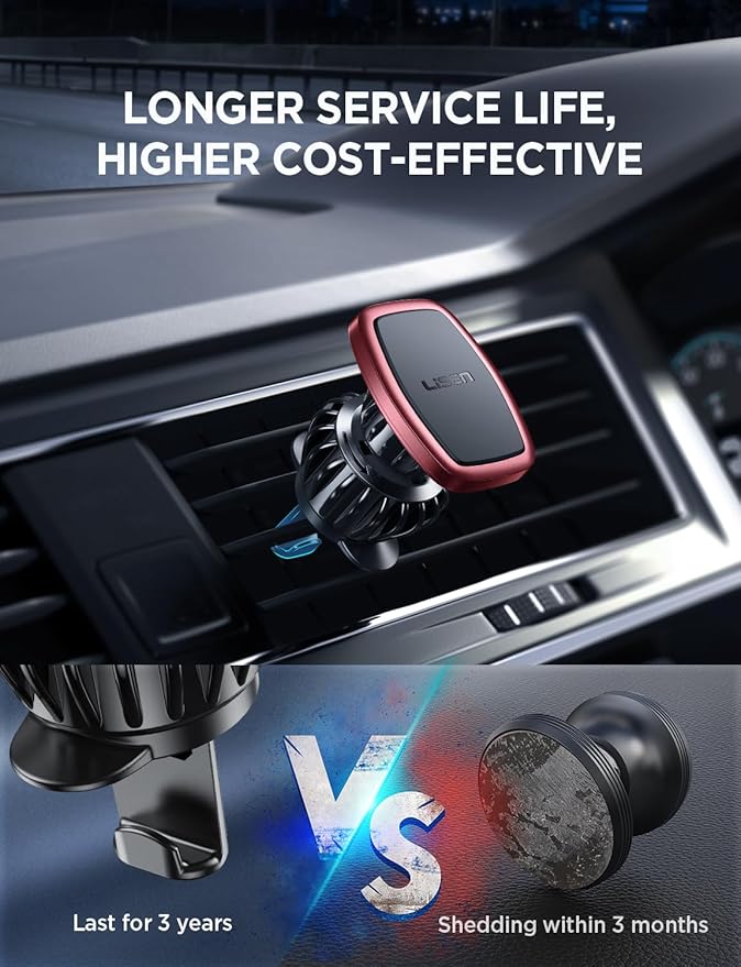 LISEN 2 Pack Magnetic Phone Holder for Your Car Mount 6 Military Magnets Car Phone Holder Mount Vent Cell Phone Holdeer Mount Vent Cell Phone Holder (Red)