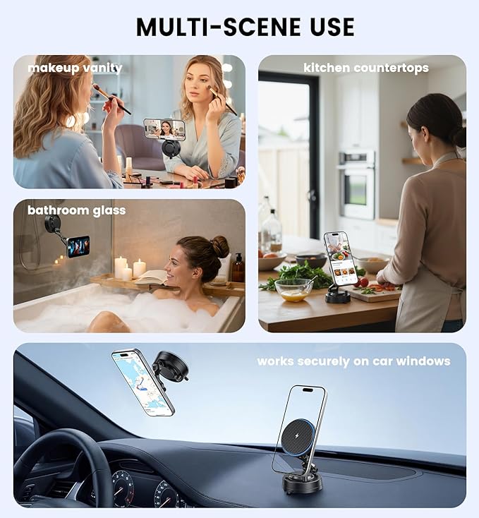 for MagSafe Car Mount Charger 15W Fast Wireless Charging Magnetic Car Phone Holder, 82+LBS Strongest Suction, 3200gf Strongest Magnetic,360°Rotatable Stand for iPhone 17-12 Pro Max Plus Air